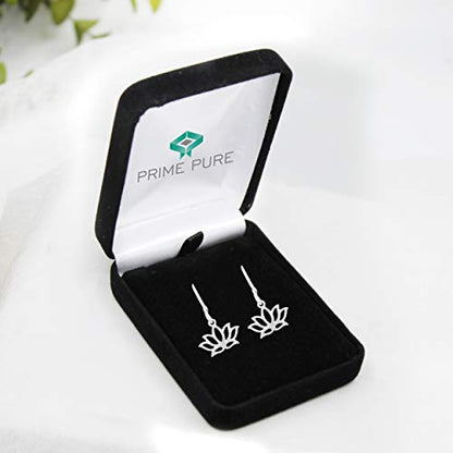 Charm Earrings Hoop set in 925 Sterling Silver for women Open Lotus Flower | Simulated Blue Sapphire | Tiny Lotus | Circle | Climber Crawler - style: Tiny Lotus