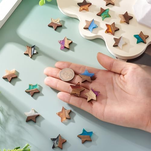Beadthoven 20Pcs/10 Pairs Star Resin Wood Earrings Pendants, Gold Foil Charms Wood Earrings Making kit Colorful Pattern Wooden Earring Blanks Pieces for Jewelry Making DIY Crafts - color: Gold Foil-Star