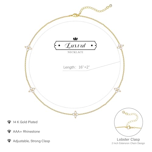 Luxval Diamond Pendant Gold Necklace for Women，Dainty 18k Gold Plated Choker Necklaces Simple Gold Jewelry Gifts for Women - color: Gold-5 CZ flower