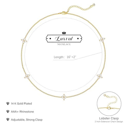 Luxval Diamond Pendant Gold Necklace for Women，Dainty 18k Gold Plated Choker Necklaces Simple Gold Jewelry Gifts for Women - color: Gold-5 CZ flower