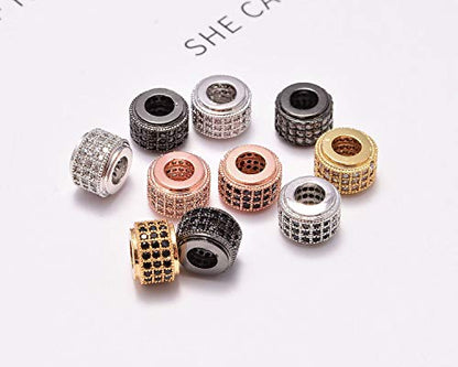 AD Beads Zircon Pave Rhinestones Rondelle Big Hole Bracelet Connector Spacer Beads 10pcs Mixed Color 6x7mm - color: 10pcs Mixed Color 3 Row Rondelle (6x7mm)