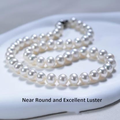 White Genuine Freshwater Cultured Pearl Necklace For Women And Men | Full Sizes from 3mm to 14mm Freshwater Pearls, AAA Grade & Above, A Love Gift Choice For Anniversaries And Birthdays - size: 8-9mm 18in