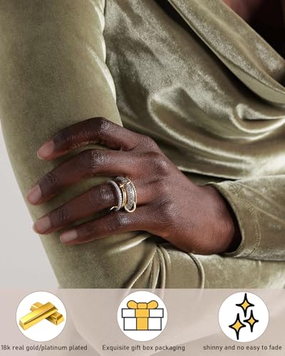 Gold Silver Stackable Rings for Women Mixed Metal Interlocked Ring Stack | Multi Ring set non tarnish 14K Gold Plated Cubic Zirconia Fashion trendy Two Tone Connected Bands Statement rings Size 4-11 - color: 03- Two tone 5 rings