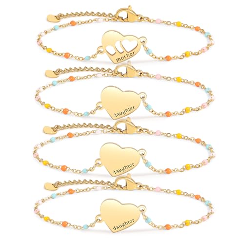 DS Mother Daughter Matching Bracelets,Adjustable Stainless Steel Gift Set | mother’s Day & Birthday Gift Box,Heart Charm,Mommy & Me Style,18K Gold Plated,Hypoallergenic,Daily Wear,Fits Women Teen Girls - color: Gold-3