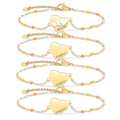 DS Mother Daughter Matching Bracelets,Adjustable Stainless Steel Gift Set | mother’s Day & Birthday Gift Box,Heart Charm,Mommy & Me Style,18K Gold Plated,Hypoallergenic,Daily Wear,Fits Women Teen Girls - color: Gold-3