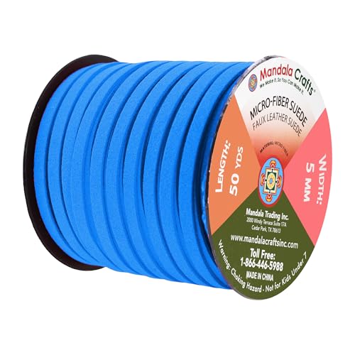 Mandala Crafts 5mm Azure Blue Faux Suede Vegan Leather, Jewelry Making | 50 Yards Durable Flat Leather Strings, Laces & Strips for Bracelets, Necklaces, Braiding, Dream Catchers Supplies & Chokers - color: Azure Blue, size: 5mm 50 Yards