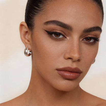 Small Hoop Earrings for Women Wide Half Huggie Hoops Chunky Hoop Earrings 18K Real Gold Plated 925 Sterling Silver Hammered Hypoallergenic Lightweight - color: QIHP-01-Silver