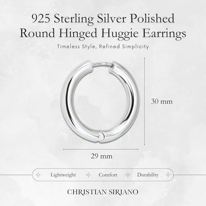 18K Gold Plated Sterling Silver Earrings for Women – Pure & Polished, Twist, Square, Hinged Tube, Abstract & Heart Shape Hoops – Lightweight, Hypoallergenic, Non-Tarnish Jewelry (Sizes: 3x35mm-46x30mm) - color: Silver, size: Hinged Tube (5x30mm)