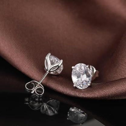 Brilliant Heart-cut/Oval-cut/Trillion-cut/Cushion-cut/Emerald-cut/Marquise-cut Stud, 925 Sterling Silver Cubic Zirconia Stud Earrings for Women Men - style: C-Oval cut-silver