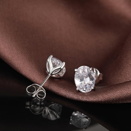 Brilliant Heart-cut/Oval-cut/Trillion-cut/Cushion-cut/Emerald-cut/Marquise-cut Stud, 925 Sterling Silver Cubic Zirconia Stud Earrings for Women Men - style: C-Oval cut-silver