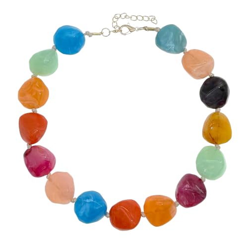 We We Chunky Colorful Beaded Necklace for Women Large Boho Statement Bead Chokers Necklaces Turquoise Blue Big Beads Jewelry Neck Summer Beach - color: big bead colorful
