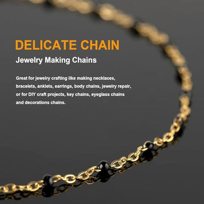 KYUNHOO 16.4 Feet Gold Plated Chain for Jewelry Making with Jewelry Clasps | Solid Stainless Steel Cable Chains for Crafts Black Enemal Beaded Jewelry Chain Roll with Lobster Clasps Jump Rings - color: Gold-Black-2mm