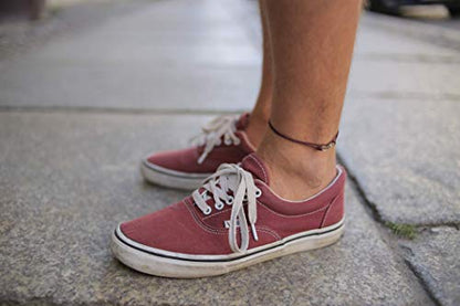 Made by Nami Surfer Anklet with Snap Hook Clasp Waterproof & Adjustable Thin String Ankle Bracelets for Women and Men Handmade Jewelry for Beach and Music Festival Accessories - color: Ruby Red Gold