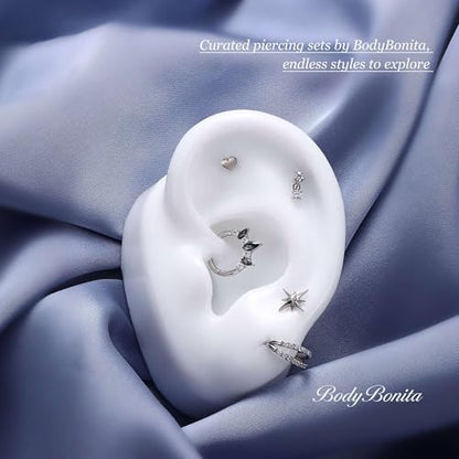 G23 Titanium 16G Tragus Conch Piercing Jewelry Flat Back Stud Earrings | Hypoallergenic CZ Nose Dangle Helix Medusa Lip Labret Body Piercing Jewelry, 14K Gold Plated, Silver, 6 and 8 mm Post Length - color: Starlight-Titanium