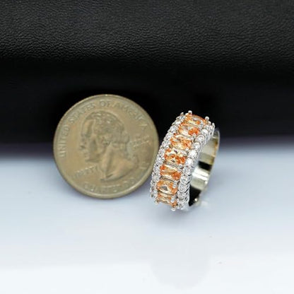 Uloveido Beautiful Women's 7 Stones Wedding Band Oval Cubic Zirconia Engagement Anniversary Rings J501 - color: Platinum-Champagne