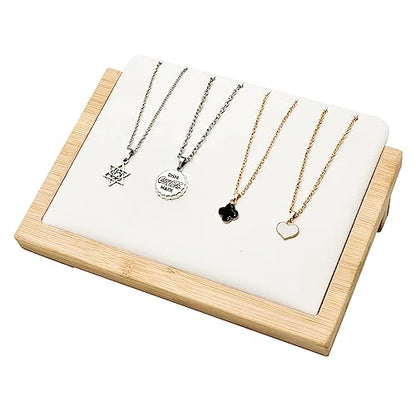 2 Pcs Bamboo Jewelry Display Stand Multiple Earrings Necklace Display Stand Holder Tabletop Display Boards Jewelry Storage Tray for Show (White, Small) - size: Small-2pcs