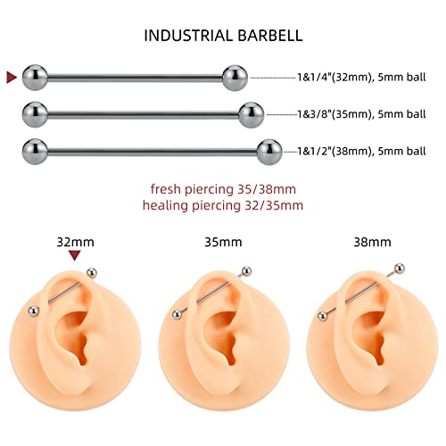 14G ASTM F136 Titanium Straight Barbell Rings for Nipple/Tongue/Dimply/Industrial - Internally Threaded Hypoallergenic Body Piercing Jewelry Gift for Women & Men, Nickel Free, Lead-Free - color: 14G(1.6mm), 1&1/4"(32mm), 5mm top
