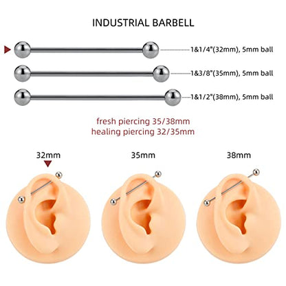 14G ASTM F136 Titanium Straight Barbell Rings for Nipple/Tongue/Dimply/Industrial - Internally Threaded Hypoallergenic Body Piercing Jewelry Gift for Women & Men, Nickel Free, Lead-Free - color: 14G(1.6mm), 1&1/4"(32mm), 5mm top