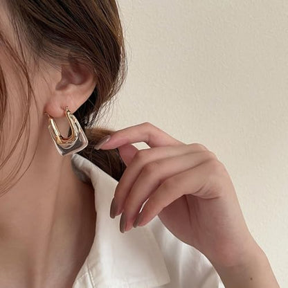 Clear Hoop Earrings for Women Gold Chunky Resin Earring Colorful Enamel Huggie Earrings Geometric Crystal Hoop Earrings Chunky Statement Trendy Jewelry - color: clear