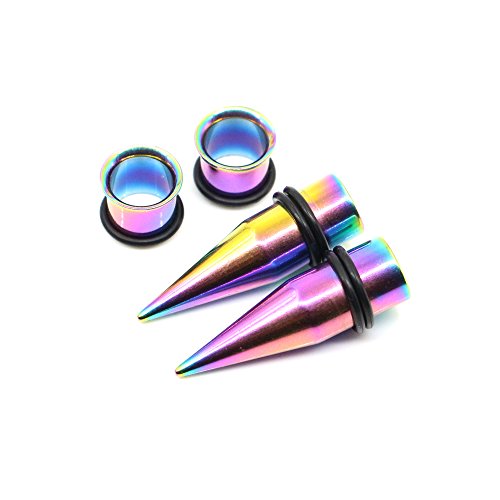 36 Pieces Ear Gauges Stretching Kit Taper Stainless Steel Single Flare Tunnel Plugs Eyelet 14G-00G and 36 pcs O-Ring Extra Set - style: Rainbow 36 pieces