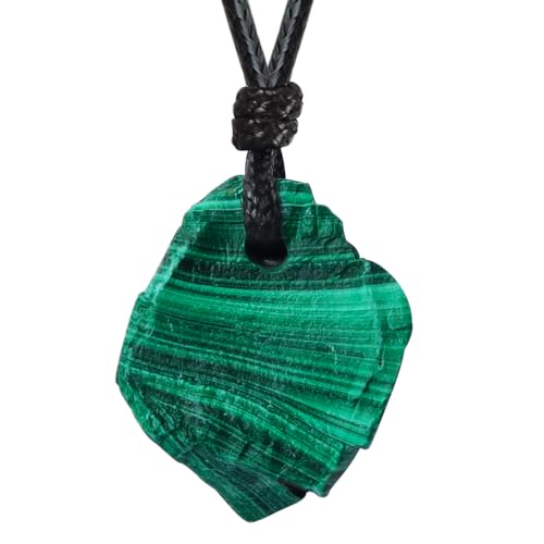 FANASY Natural Raw Crystal Necklace for Women Irregular Stone Necklaces Spiritual Gemstone Pendant with Adjustable Rope - color: Malachite
