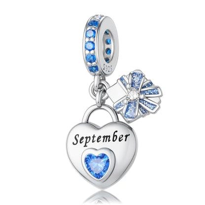 HappyStar 925 Sterling Silver Happy Birthday Bead Charm Love Heart Shape Birthstone Charms for Bracelets Dangle Pendant with 5A Cubic Zirconia Compatible Pandora Bracelets Jewelry Gift for Women - color: 9-September Birthstone Charms