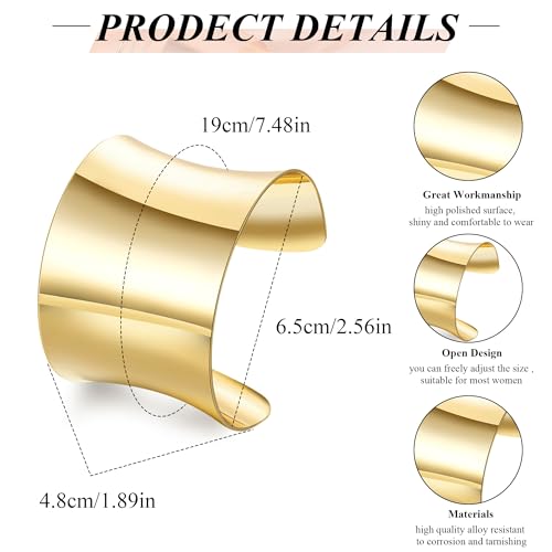 2Pcs Cuff Bangle Bracelet for Women Open Wide Bangle Bracelet Set | minimalist statement bangle bracelets，wrist cuff wrap bracelet adjustable，open wide wire grooved hammered bracelet set - color: 2PCS-Gold-A