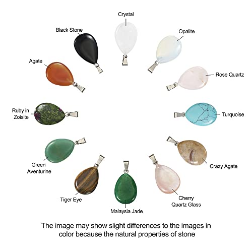 24pcs Teardrop Shaped Stone Pendants 12 Styles Natural & Synthetic Gemstone Charms Mixed Healing Chakra Crystal Pendant for Stone Jewelry - color: 1-Mixed Color-Teardrop-12 Styles