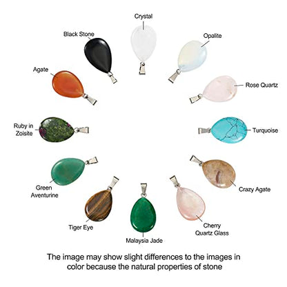 24pcs Teardrop Shaped Stone Pendants 12 Styles Natural & Synthetic Gemstone Charms Mixed Healing Chakra Crystal Pendant for Stone Jewelry - color: 1-Mixed Color-Teardrop-12 Styles