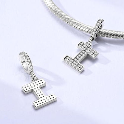 Hapour Letter 925 Sterling Silver Charm with Cubic Zirconia Alphabet A-Z Initial Dangle Charms Beads Pendent DIY Jewelry for Bracelets Necklace - color: I