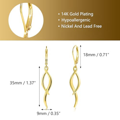 ALEXCRAFT 14K Gold/Silver Twisted Brushed Tassel Dangle Earrings for Women | Hypoallergenic Elegant Lightweight Long Twisted Tassel Dangling Drop Leverback Earrings for Women Trendy Jewelry Gifts in Box - color: Gold
