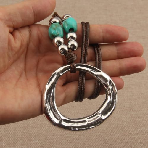 Boho Necklaces for Women Chunky Circle Necklace Bohemian Necklaces | Chunky Boho Necklace for Women Layered Boho Circle Leather Choker Necklace Long Vintage Necklaces Bohemian Jewlery Gifts - style: Bohemian Chunky Necklace