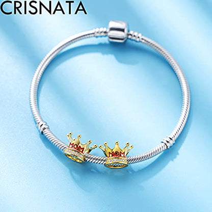 925 Sterling Silver Mothers Day Series Charms - Artist, Autism, Mother Daughter & Baby Foot Charms, Mom Crown & Nana Beads - Fits European Bracelet or Necklace - Gifts for Family, Lovers & Friends - color: Gold Mom Crown Charm