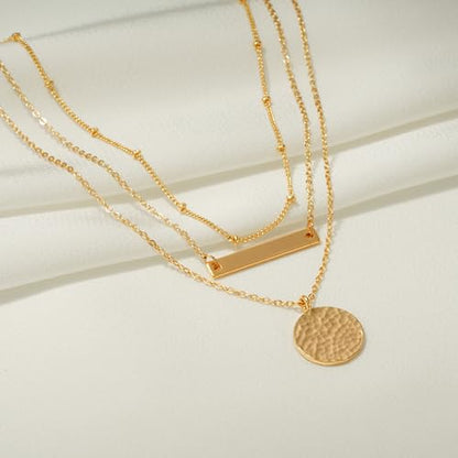 Fettero Pendant Necklace Gold Choker Layered Coin Open Karma Circle Full New Crescent Moon 14K Gold Plated Simple Dainty Necklaces for Women Jewelry Gift - style: Bar & Coin / 3 Layer