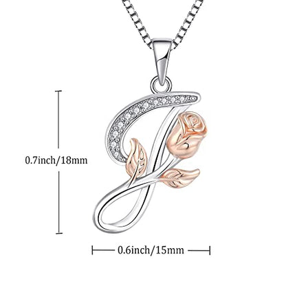 STARCHENIE Initial Necklace for Women Sterling Silver Letters 26 Alphabet Pendant Rose Flower Jewelry Gifts for Family Sisters Friend - color: J