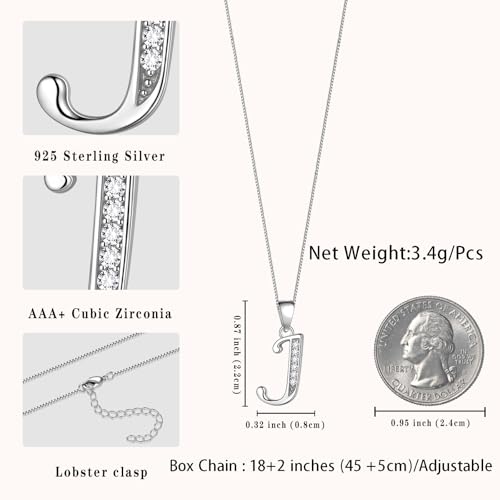 Aurora Tears Letter Necklace Initial 925 Sterling Silver Alphabet Pendant Crystal Name Gift Women Cubic Zirconia Jewelry - color: J