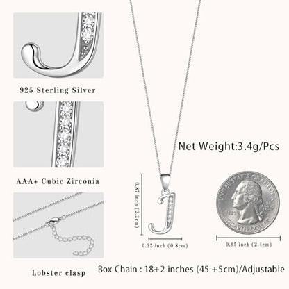 Aurora Tears Letter Necklace Initial 925 Sterling Silver Alphabet Pendant Crystal Name Gift Women Cubic Zirconia Jewelry - color: J