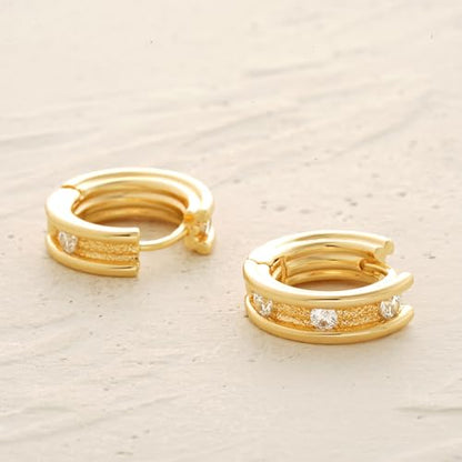 Women Gold Earrings Huggie Hoop Cubic Zirconia 14K Gold Plated Small Simple Hypoallergenic Everyday Jewelry - style: Trough