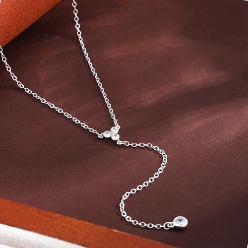Lariat Gold Necklaces for Women Trendy Dainty Long Necklace 14k Gold Plated/Silver Layered Drop Beaded Chain Necklaces Y-shaped Pendant Necklace Simple Gold Jewelry Gifts - color: Y Triangle-Silver