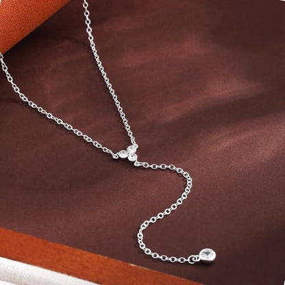 Lariat Gold Necklaces for Women Trendy Dainty Long Necklace 14k Gold Plated/Silver Layered Drop Beaded Chain Necklaces Y-shaped Pendant Necklace Simple Gold Jewelry Gifts - color: Y Triangle-Silver