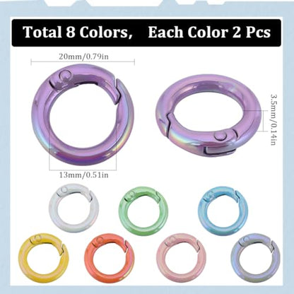 SUNNYCLUE 1 Box 16Pcs Spring Clasps Ring Spring Gate Ring Spring Clasps Purse O Ring Metal Round Carabiner Clips Trigger Spring O Rings for Jewelry Making Keyrings Buckle Bags Purses DIY Crafts - color: 1 Box 16pcs 8 Colors Spring O Ring 20mm