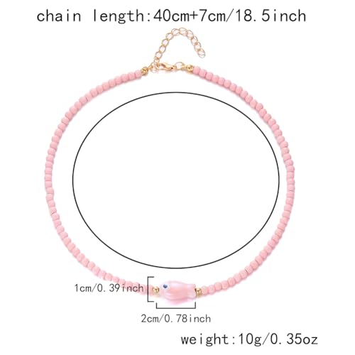 Seed Bead Choker Necklace for Women Bohemian Tiny Beads Choker Colorful Rice Bead Starfish Choker Summer Surfer Beach Necklace Jewelry Gift - color: D-Pink Fish