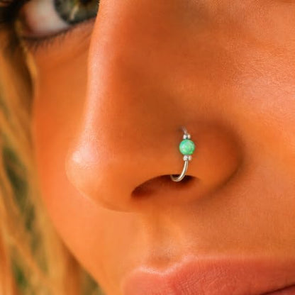 Jolliz Opal Nose Rings Hoops – 24 Gauge Classic Design, Elegant Nose Rings for Women & hypoallergenic Nose Piercings Jewelry Perfect for Any Occasion with Comfortable Fit - color: Green Opal Silver