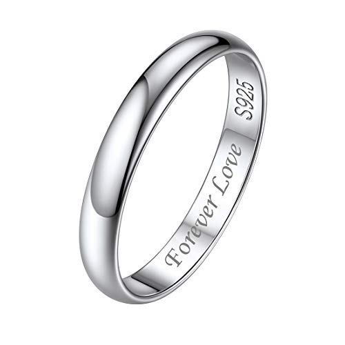 ChicSilver 2/3/5mm 925 Sterling Silver Ring Customizable Plain Dome High Polished Wedding Band Comfort Fit Size 4-12 - color: 3MM Silver-Engraving
