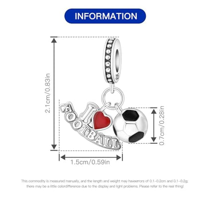 CYCUFF 925 Sterling Silver Charms Suitable for Charm Necklaces, Bracelet Pendants Beads Jewellery Gift for Women - color: I Love Soccer Pendant