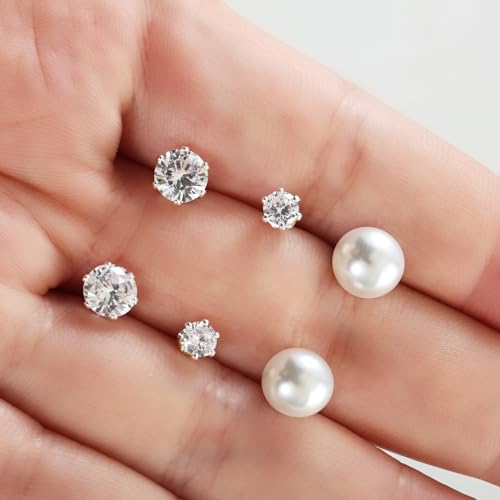 Earrings Holy Stud Earrings for Girls/Women, Sliver Gold Wedding Earrings for Bridesmaids - color: 3-8mm Diamond Pearl|Silver
