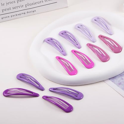 24 PCS 2.36 In Metal Snap Hair Barrettes For Women Water Drop Shape Hair Clips For Thick Thin Fine Hair,Bright Pink Purple - color: Bright Pink Purple