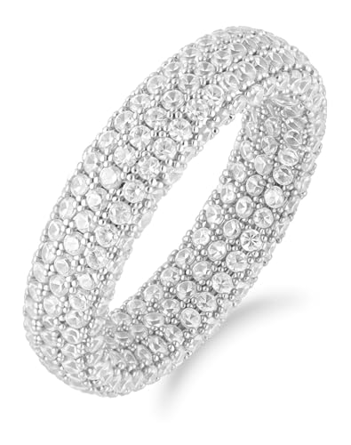 Bling Halo Stacking Ring for Men Women - 18k Gold Plated Stackable Cubic Zirconia Band - Created Diamond Iced Out Hip Hop Jewelry Gifts - color: Style B-Rhodium Plated, size: 9