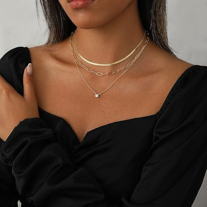 Coshilta Layered Gold Necklaces for Women, 14K Plated Gold Sterling Silver Plated Dainty Pendant Necklace Set with Cubic Zirconia,Stackable Chain Choker,Trendy Personalized Jewelry Gift Non Tarnish - style: C-N0545-CZ