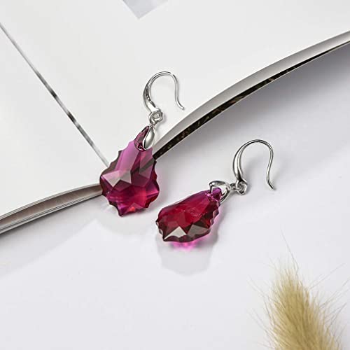 EVEVIC Austrian Crystal Baroque Teardrop Dangle Earrings for Women | 14K Gold-Plated,Hypoallergenic,Brilliant Facets,Fluid Movement,Easy-Wear Fishhook Fit,For Daily Wear And Special Occasions - color: Fuchsia